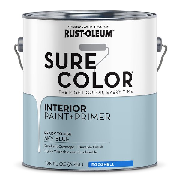 Rust-Oleum Interior Paint, Eggshell, Water Base, Sky Blue, 1 gal 380225